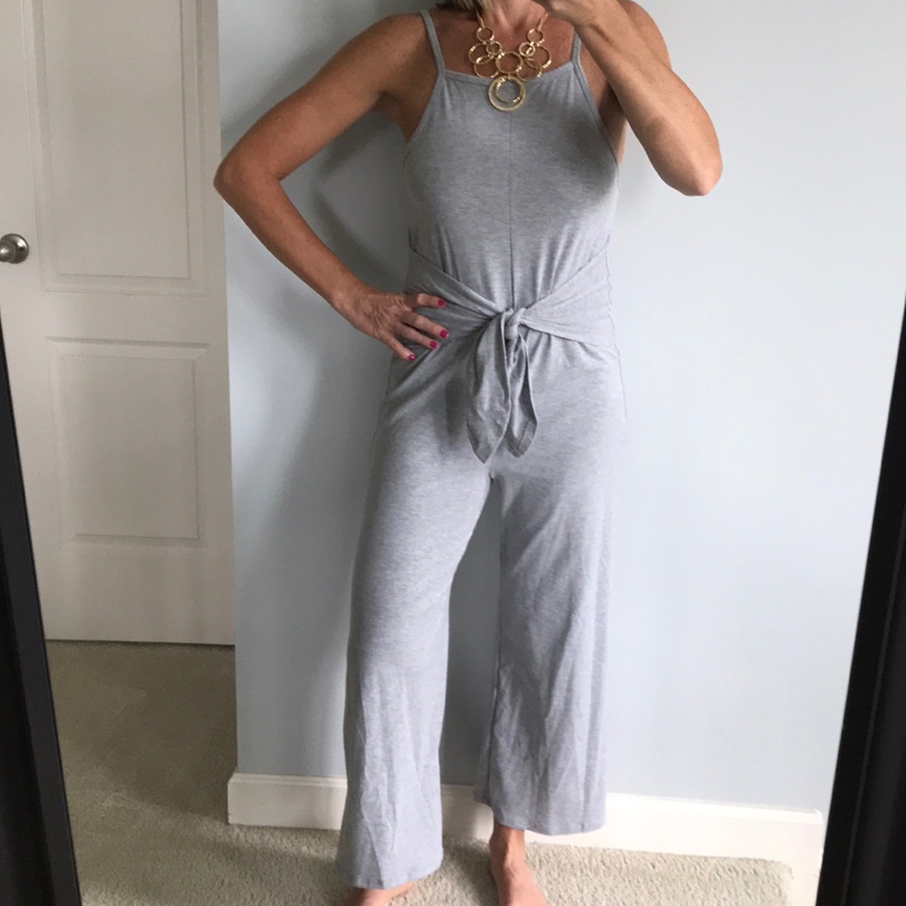 ♥️1 LG LEFT♥️Grey Tie Front Jumpsuit - Picture 2 of 5